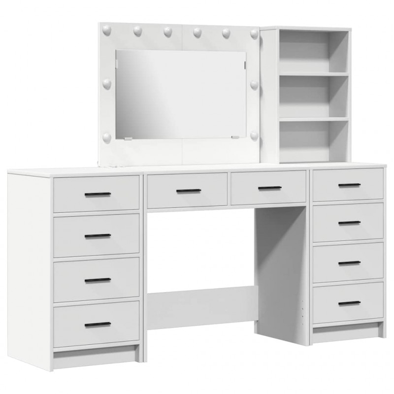 Toaletka z szufladą z półką 3 pcs Biały Materiał drewnopochodny