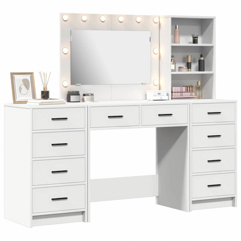 Toaletka z szufladą z półką 3 pcs Biały Materiał drewnopochodny