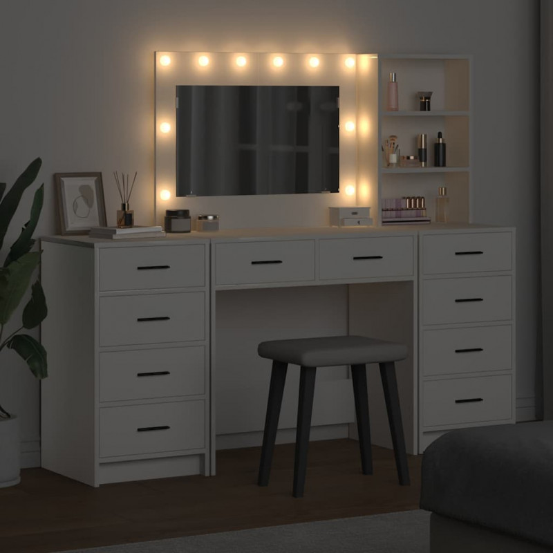 Toaletka z szufladą z półką 3 pcs Biały Materiał drewnopochodny