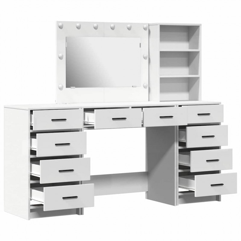 Toaletka z szufladą z półką 3 pcs Biały Materiał drewnopochodny