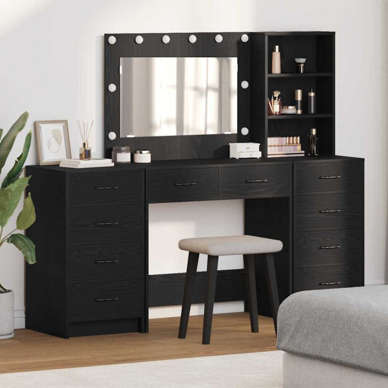 Toaletka z szufladą 3 pcs Czarny Dąb Materiał drewnopochodny