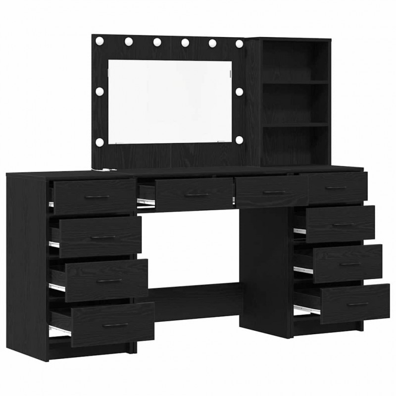 Toaletka z szufladą 3 pcs Czarny Dąb Materiał drewnopochodny