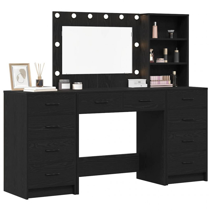 Toaletka z szufladą 3 pcs Czarny Dąb Materiał drewnopochodny