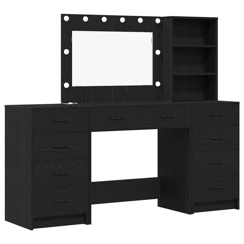 Toaletka z szufladą 3 pcs Czarny Dąb Materiał drewnopochodny
