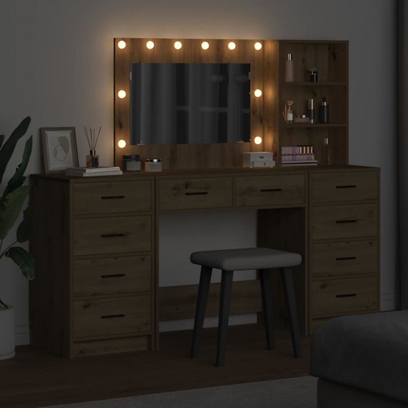 Toaletka 3 pcs Dąb rzemieślniczy Materiał drewnopochodny
