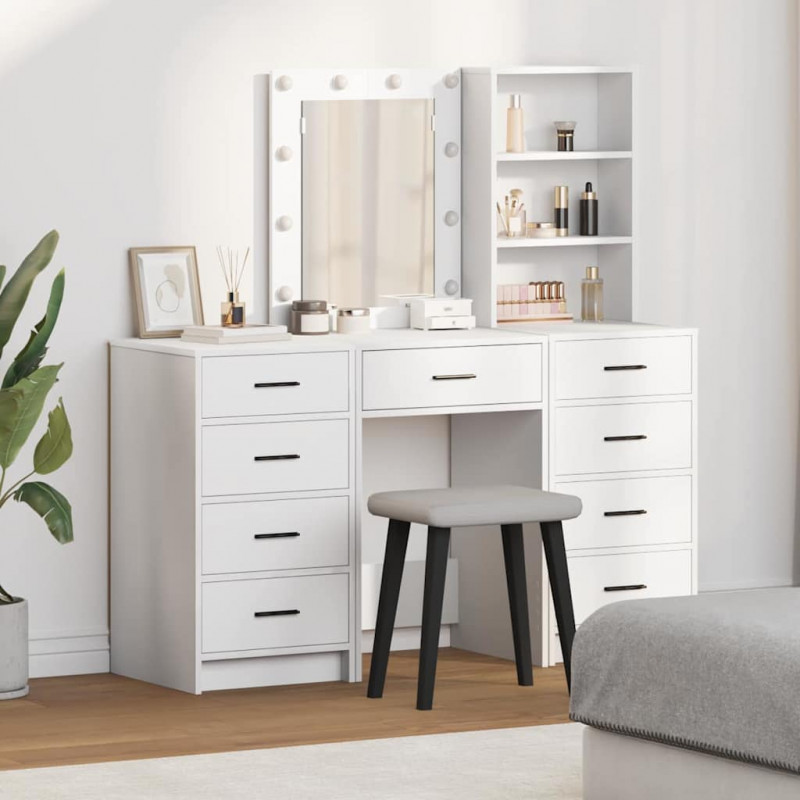 Toaletka z szufladą z półką 3 pcs Biały Materiał drewnopochodny