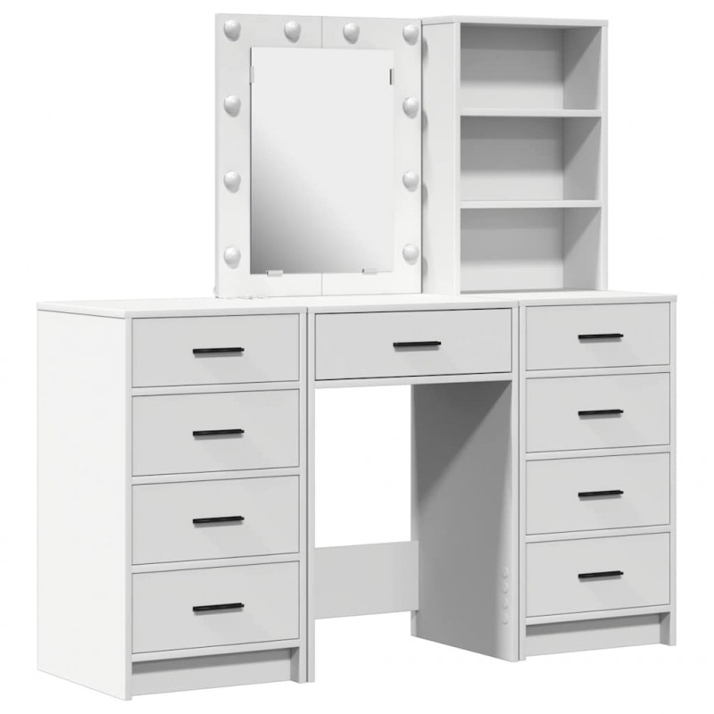 Toaletka z szufladą z półką 3 pcs Biały Materiał drewnopochodny