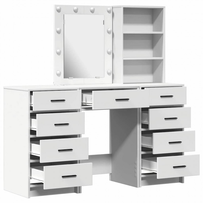 Toaletka z szufladą z półką 3 pcs Biały Materiał drewnopochodny