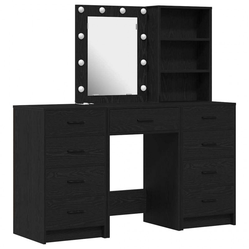 Toaletka z szufladą 3 pcs Czarny Materiał drewnopochodny