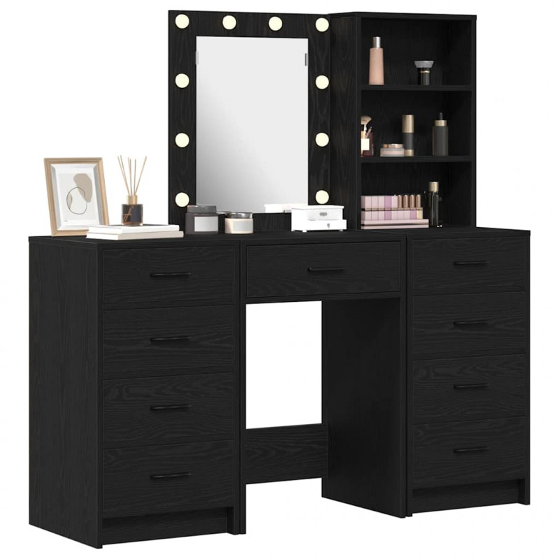 Toaletka z szufladą 3 pcs Czarny Materiał drewnopochodny