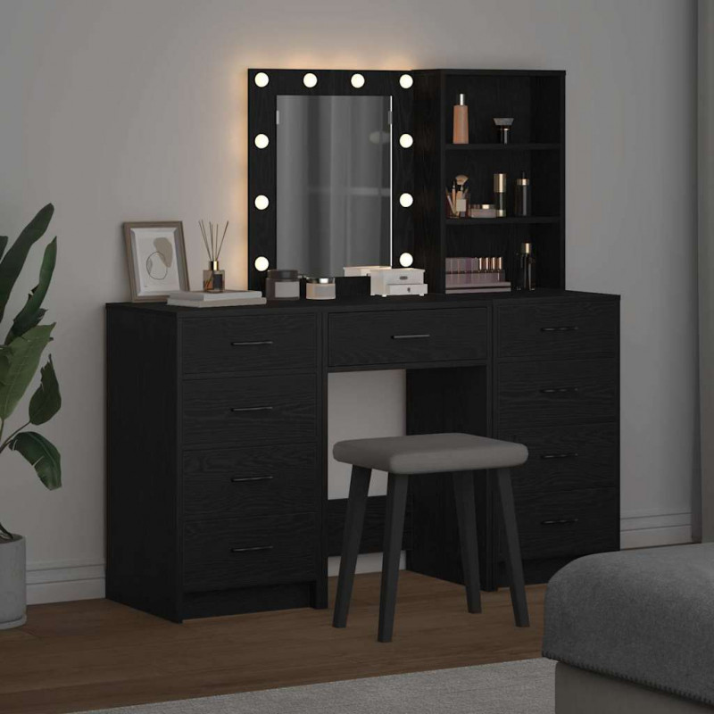 Toaletka z szufladą 3 pcs Czarny Materiał drewnopochodny