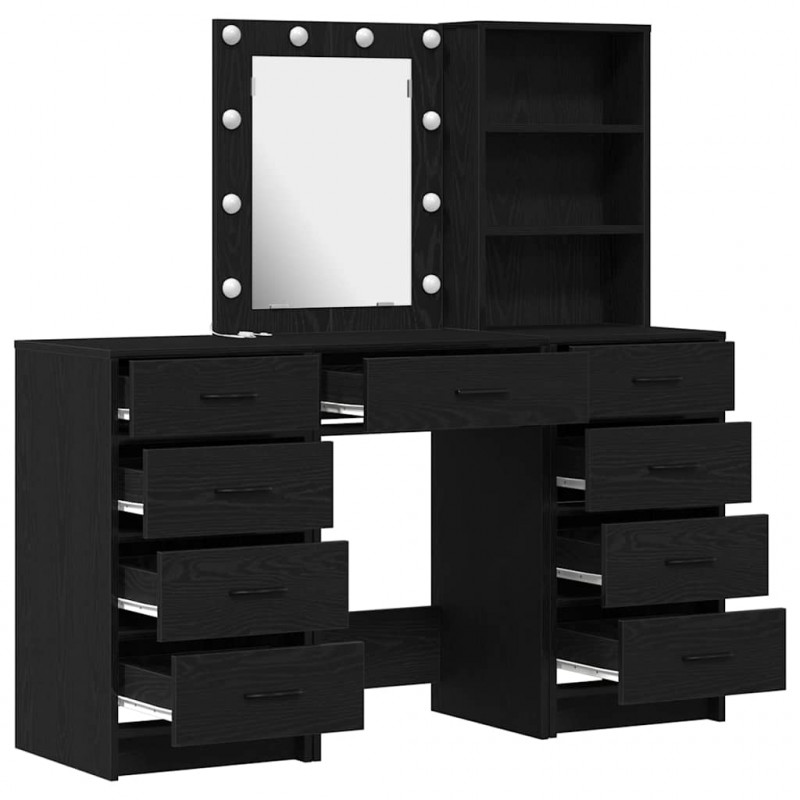 Toaletka z szufladą 3 pcs Czarny Materiał drewnopochodny