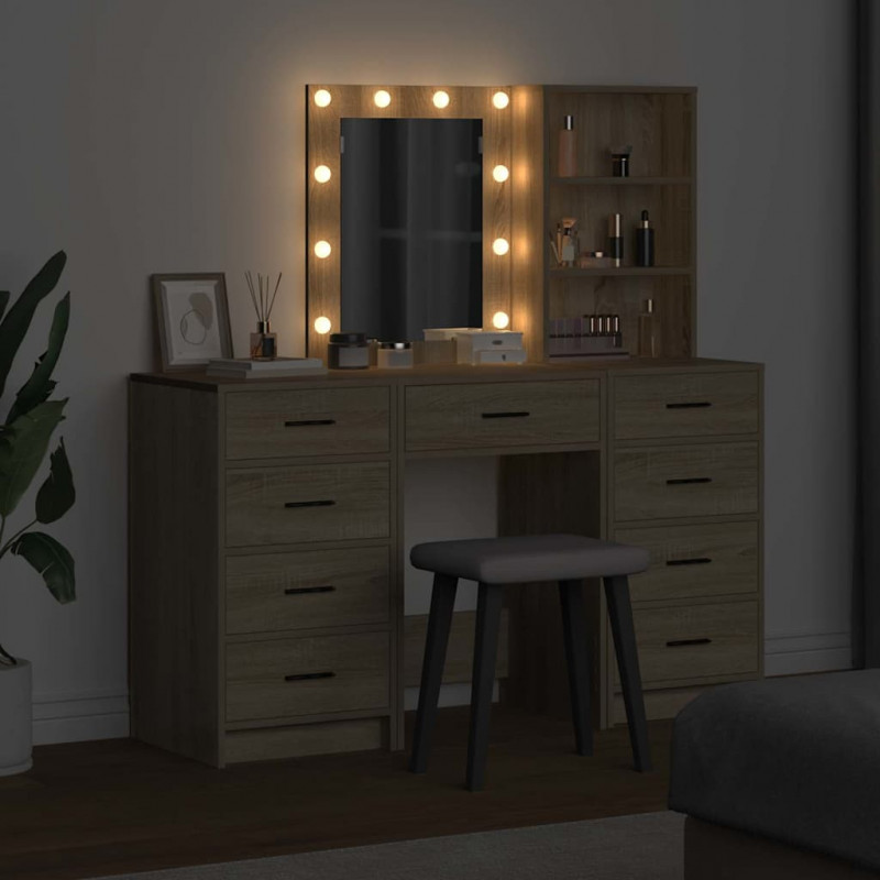 Toaletka z szufladą 3 pcs Brązowy Materiał drewnopochodny