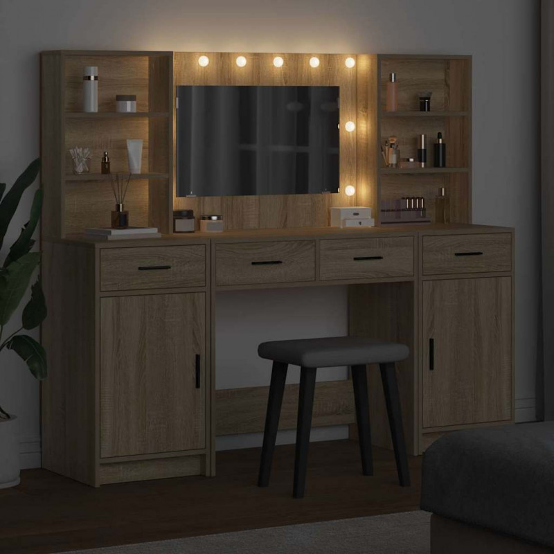 Zestaw toaletowy z LED 3 pcs Dąb Sonoma Materiał drewnopochodny