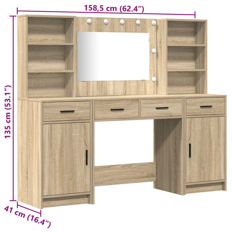Zestaw toaletowy z LED 3 pcs Dąb Sonoma Materiał drewnopochodny