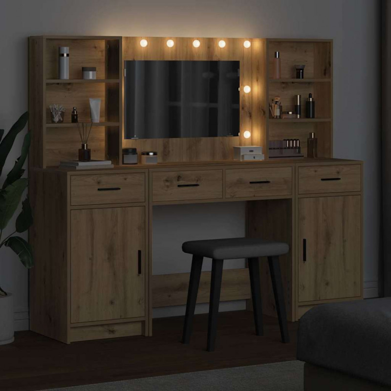 Zestaw toaletowy z LED z szufladą 3 pcs Dąb rzemieślniczy