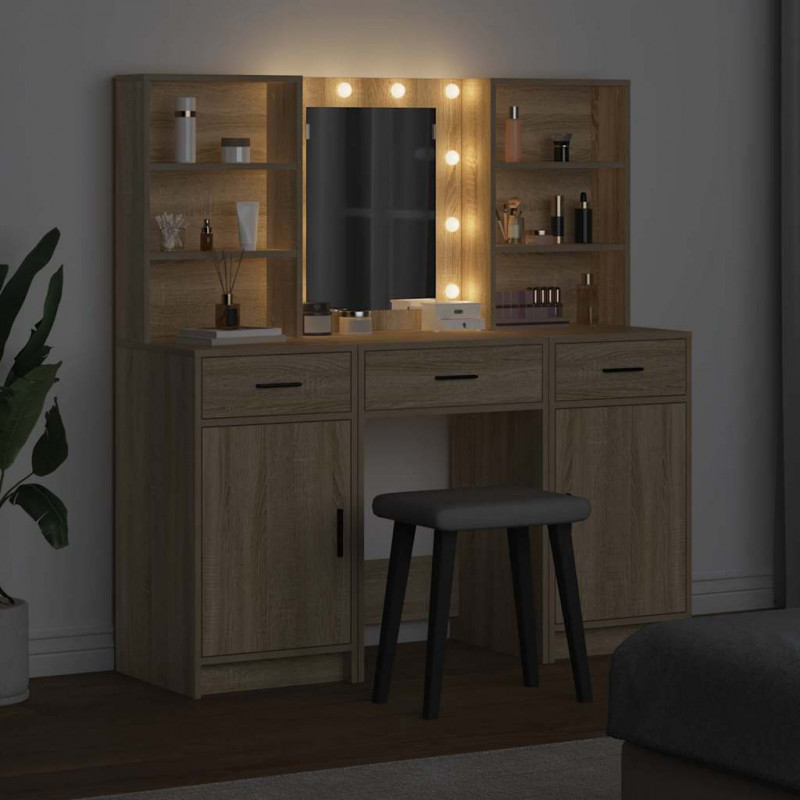 Zestaw toaletowy z LED 3 pcs Dąb Sonoma Materiał drewnopochodny