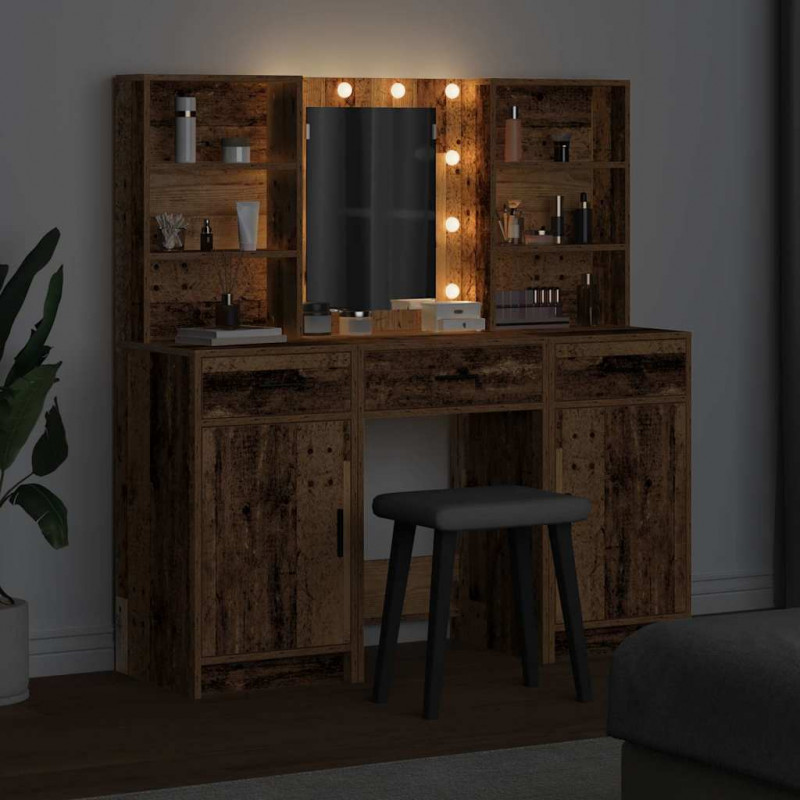 Zestaw toaletowy z LED z szufladą z półką 3 pcs Stare drewno