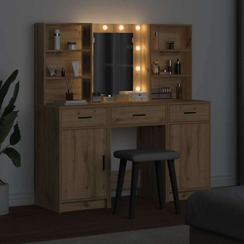 Zestaw toaletowy z LED z szufladą 3 pcs Dąb rzemieślniczy