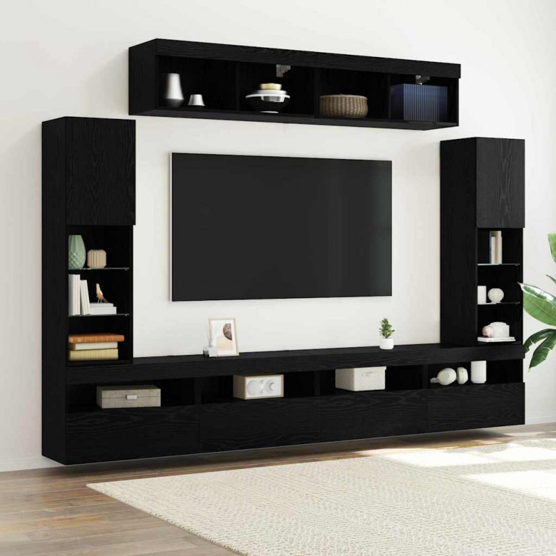 Zestaw szafek RTV 6 pcs Czarny dąb Materiał drewnopochodny
