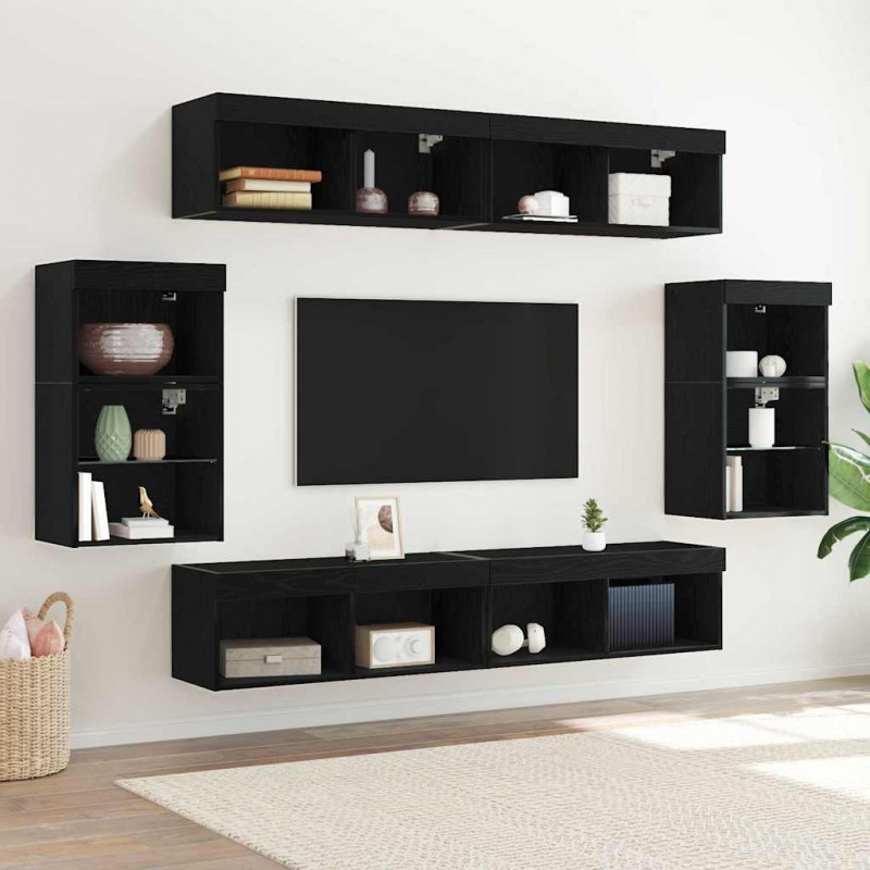 Zestaw szafek RTV 8 pcs Czarny dąb Materiał drewnopochodny