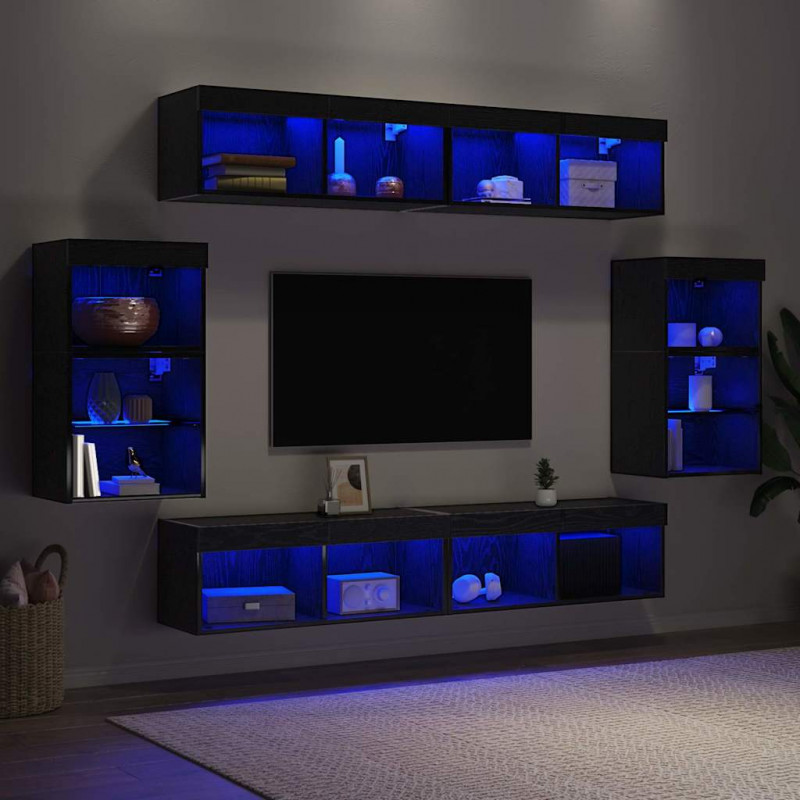 Zestaw szafek RTV 8 pcs Czarny dąb Materiał drewnopochodny