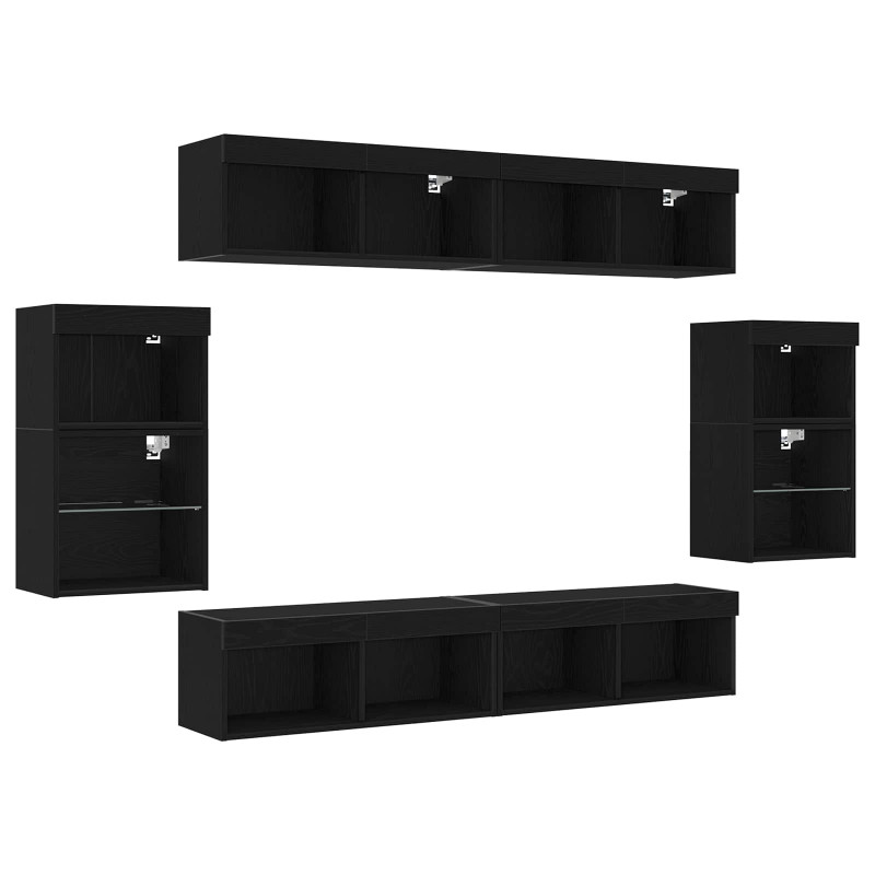 Zestaw szafek RTV 8 pcs Czarny dąb Materiał drewnopochodny