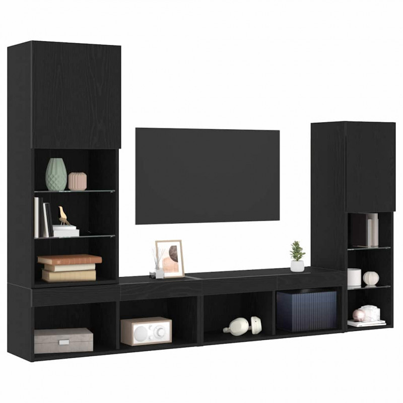 Szafka pod telewizor 4 pcs Czarny dąb Materiał drewnopochodny