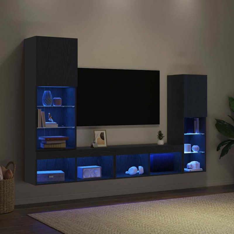 Szafka pod telewizor 4 pcs Czarny dąb Materiał drewnopochodny