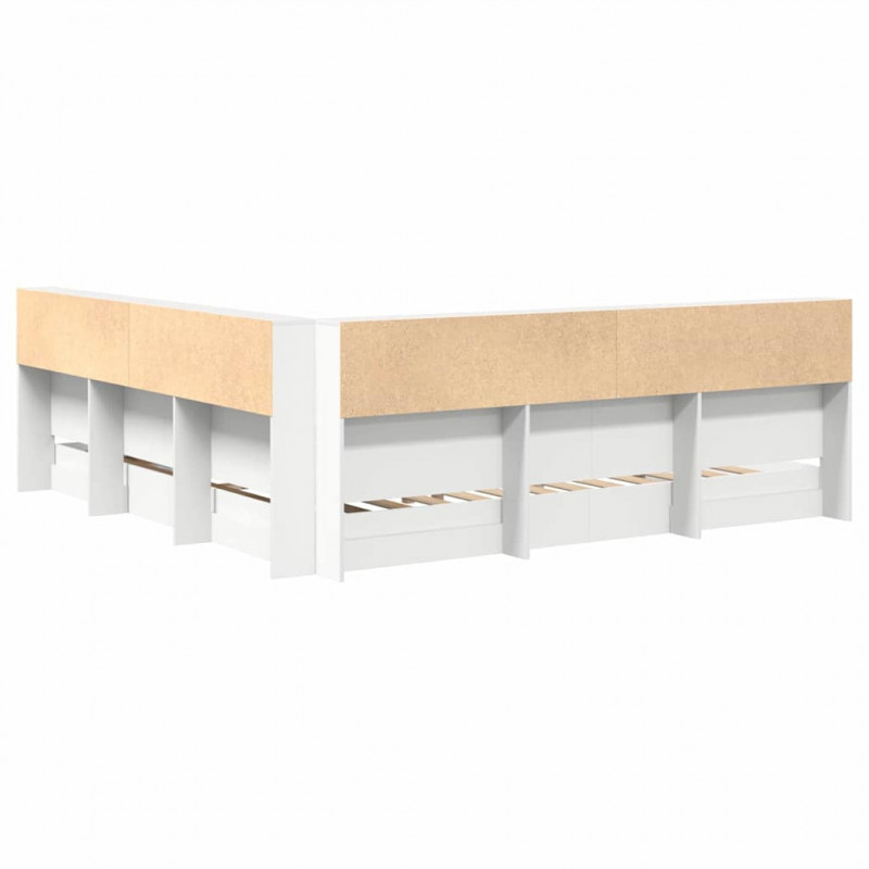 Łóżko z Biblioteczką Biały 200 x 200 cm Materiał drewnopochodny
