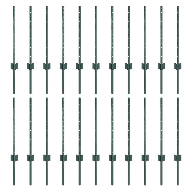 Słupek ogrodzeniowy. 22 pcs Zielony 100 cm Stal