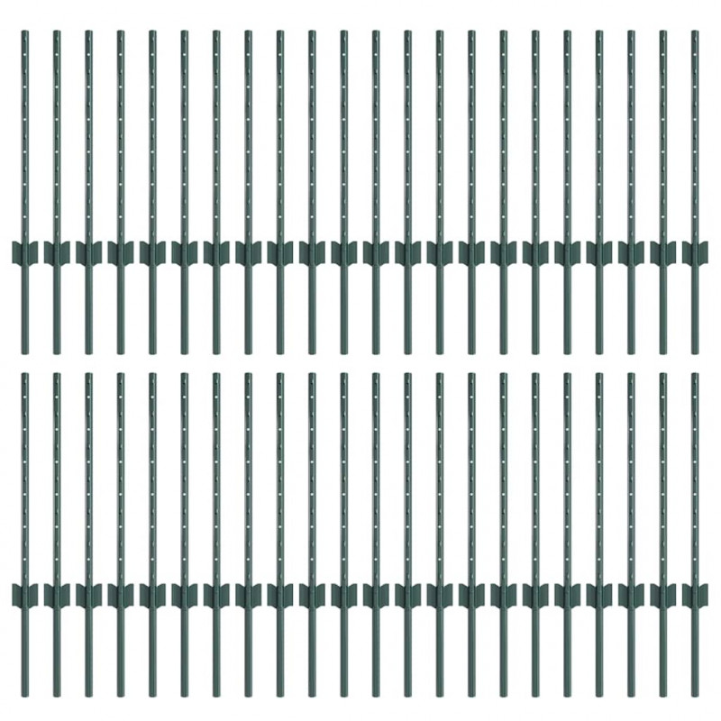 Słupek ogrodzeniowy. 44 pcs Zielony 100 cm Stal