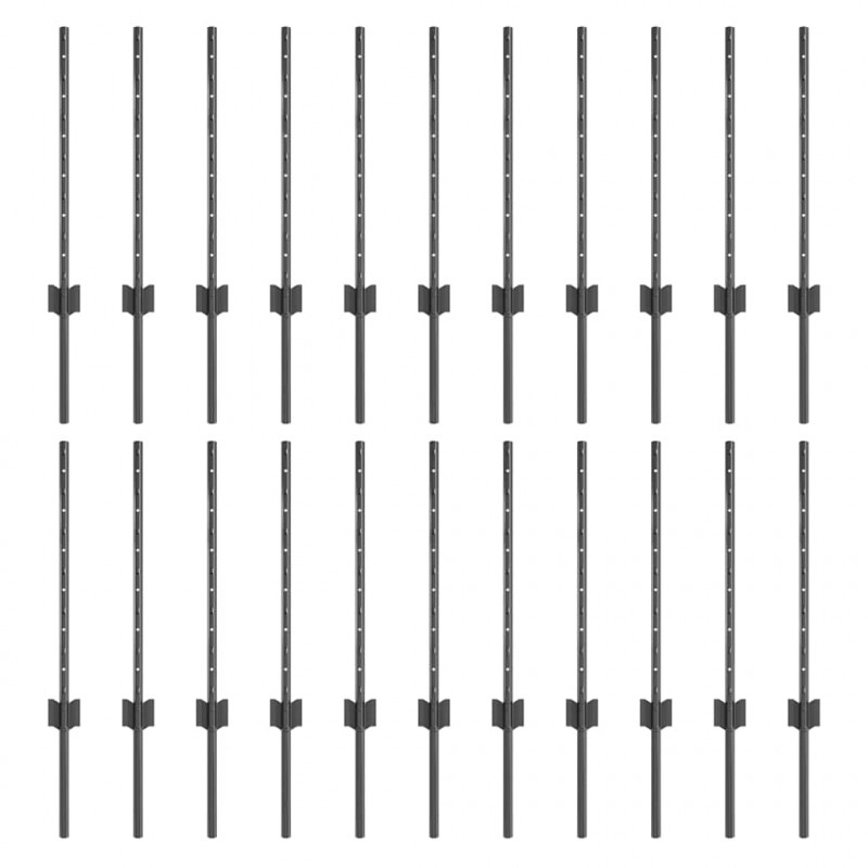 Słupek ogrodzeniowy. 22 pcs Szary 100 cm Stal