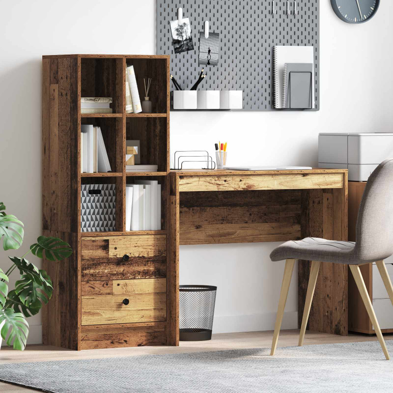 Biurko z szufladą z półką z przechowywaniem 2 pcs Stare drewno