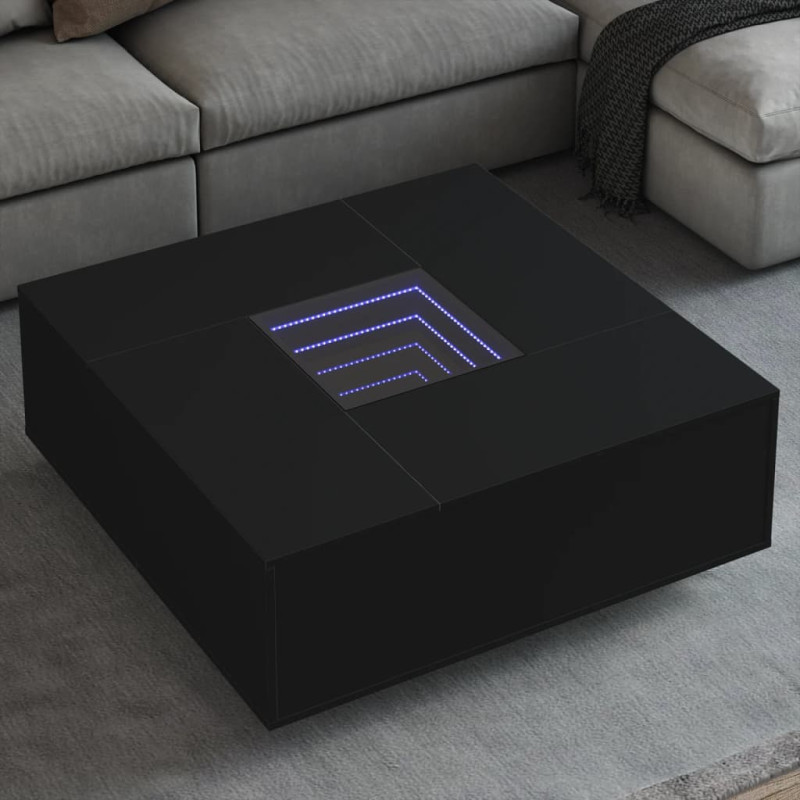 Stolik kawowy z LED Infinity, czarny, 100x100x40 cm