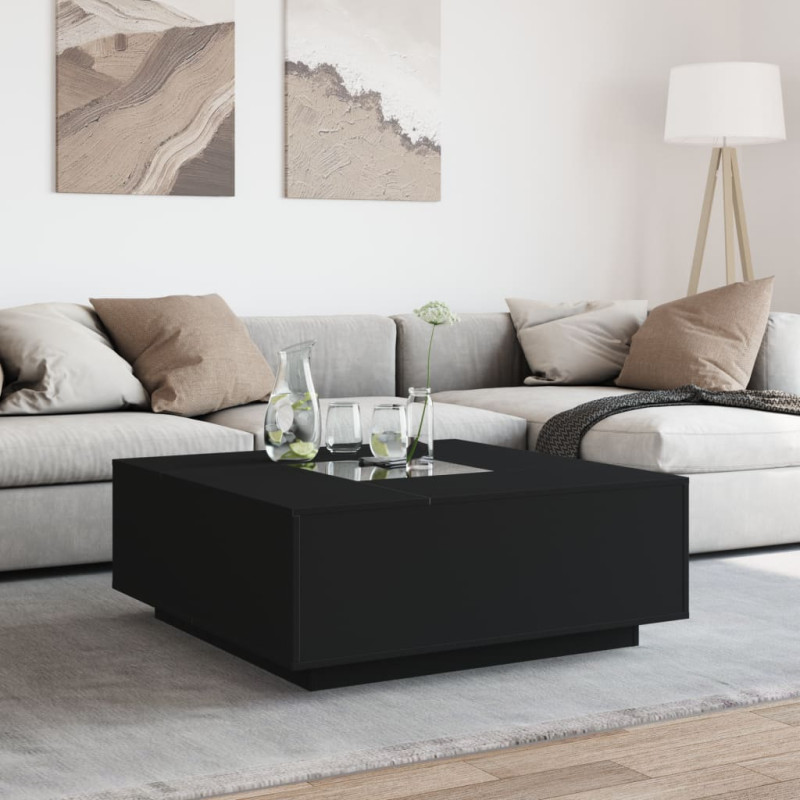 Stolik kawowy z LED Infinity, czarny, 100x100x40 cm