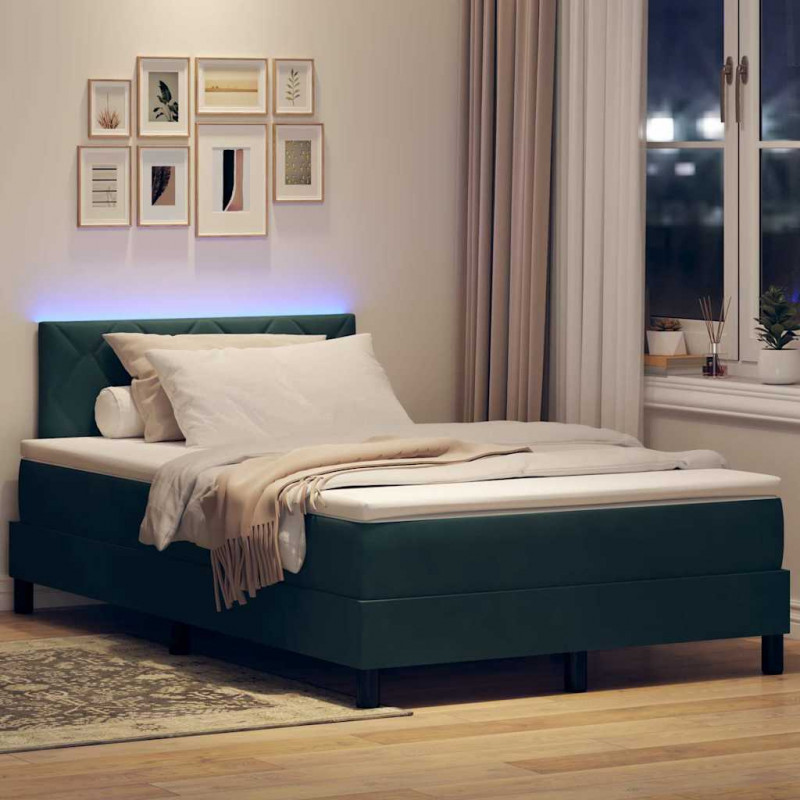 Łóżko z sprężyną LED z LED Ciemna zieleń 120 x 190 cm Aksamit