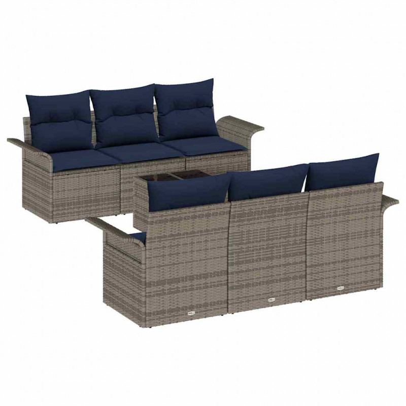 Zestaw Sof na Ogród z poduszką 7 pcs Szary polirattan