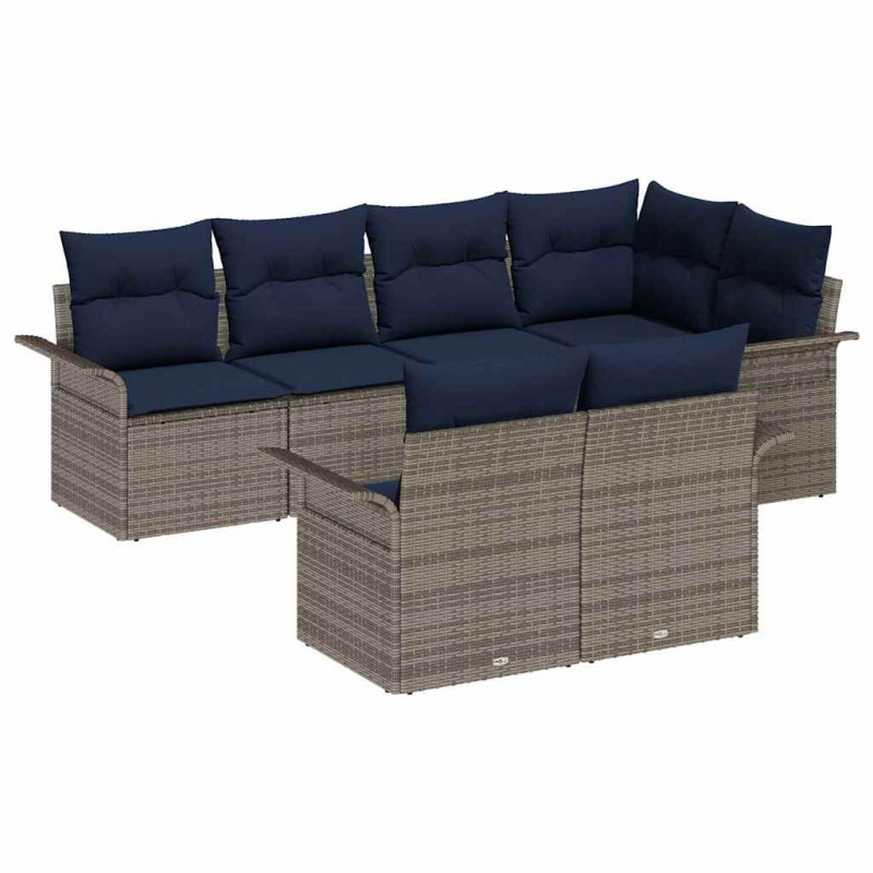 Zestaw Sof na Ogród z poduszką 7 pcs Szary polirattan