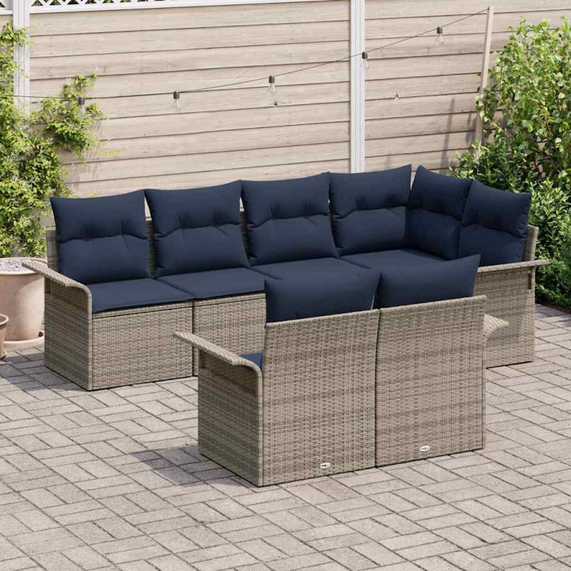 Zestaw Sof na Ogród z poduszką 7 pcs Szary polirattan