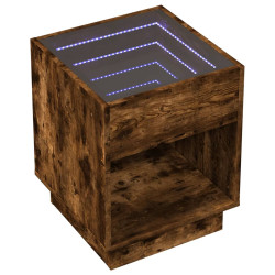 Stolik nocny z LED Infinity, przydymiony dąb, 40x40x50 cm