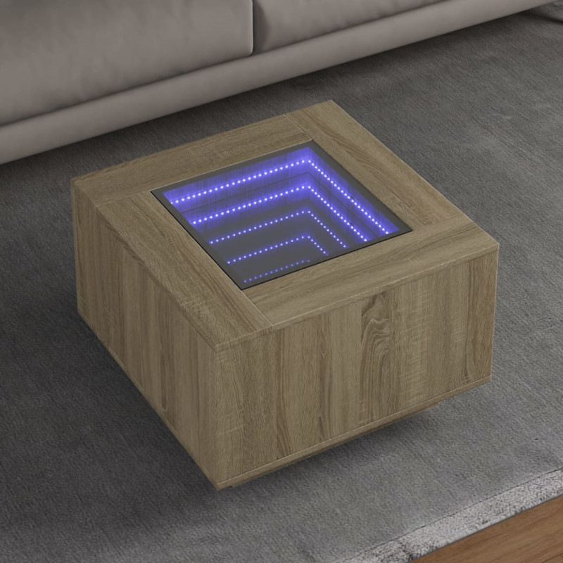 Stolik kawowy z LED, dąb sonoma, 60x60x40 cm