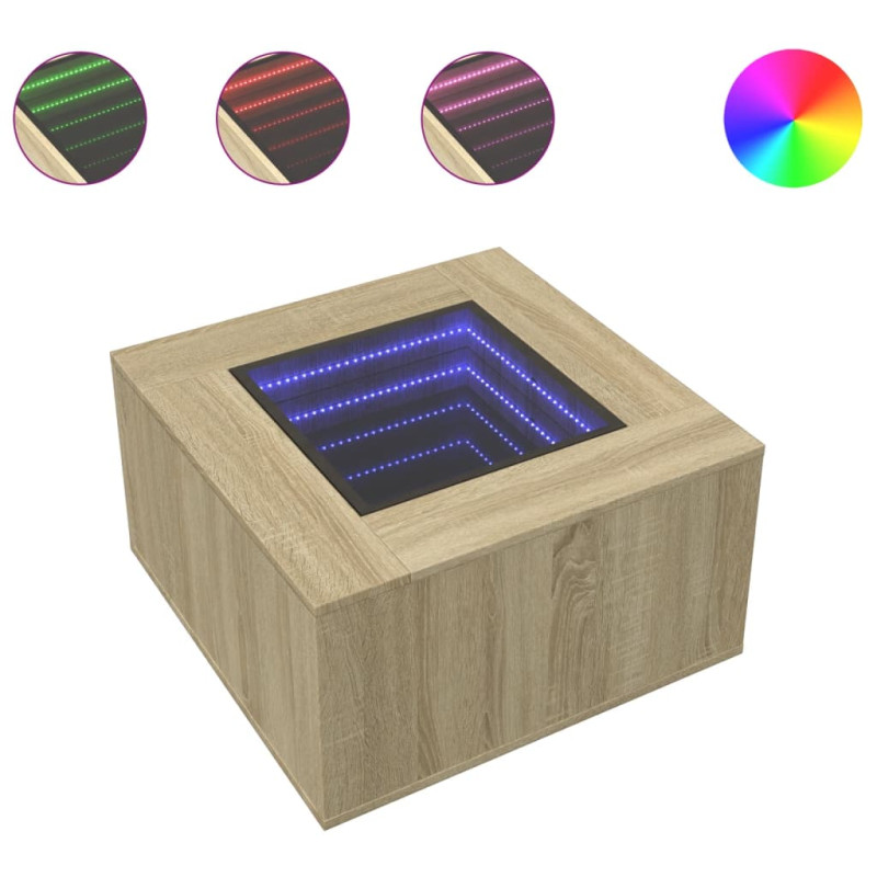 Stolik kawowy z LED, dąb sonoma, 60x60x40 cm