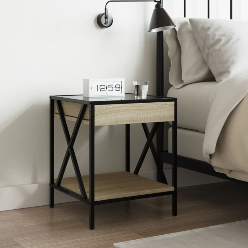 Stolik nocny z LED Infinity, dąb sonoma, 40x40x49 cm