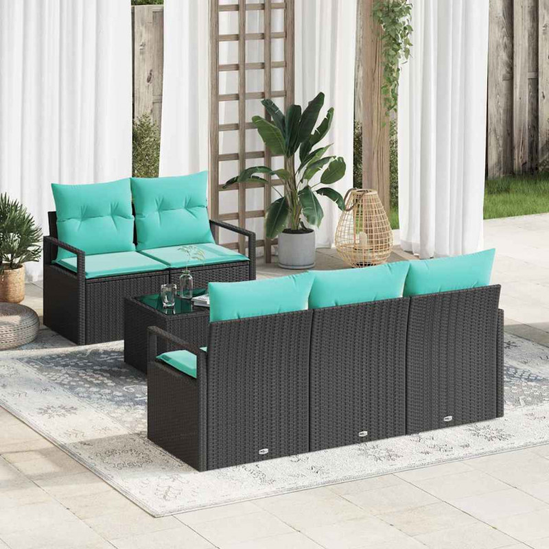Zestaw Sof 6 pcs Czarny i Turkusowy polirattan