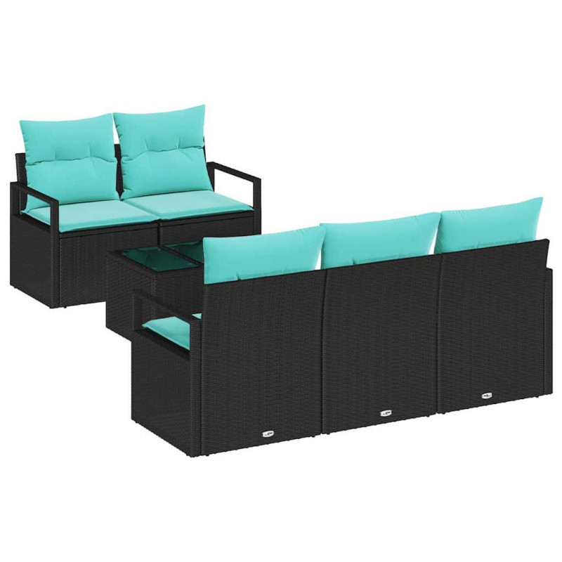 Zestaw Sof 6 pcs Czarny i Turkusowy polirattan