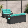 Zestaw Sof 6 pcs Czarny i Turkusowy polirattan