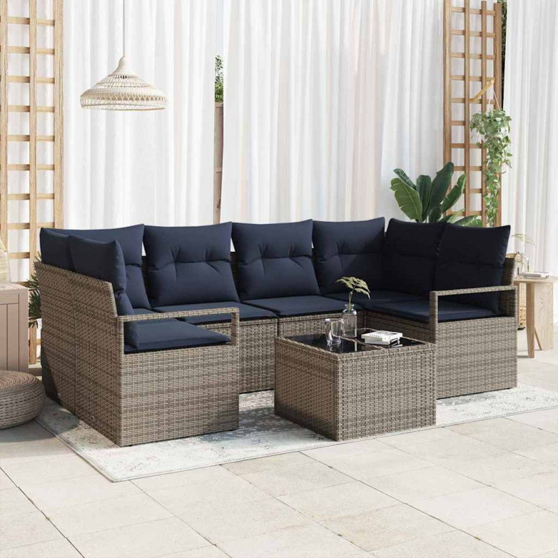 Zestaw Sof 7 pcs Szary i Niebieski polirattan