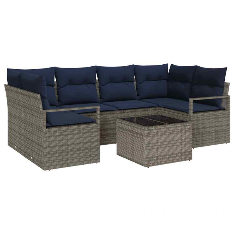 Zestaw Sof 7 pcs Szary i Niebieski polirattan