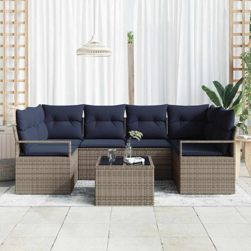 Zestaw Sof 7 pcs Szary i Niebieski polirattan